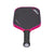 White background, product image of the JOOLA Tyson McGuffin Magnus 3S Pickleball Paddle. Black handle, black paddle face with black and pink on the edge guard. Paddle shown laying down to see the JOOLA end cap on the handles end.