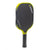 White background, product image of the JOOLA Anna Bright Scorpeus 3S pickleball paddle. Black handle, black paddle face with yellow and black edge guard.