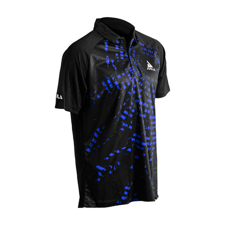 White background image, JOOLA Centrela Table Tennis Shirt, Black and Blue.