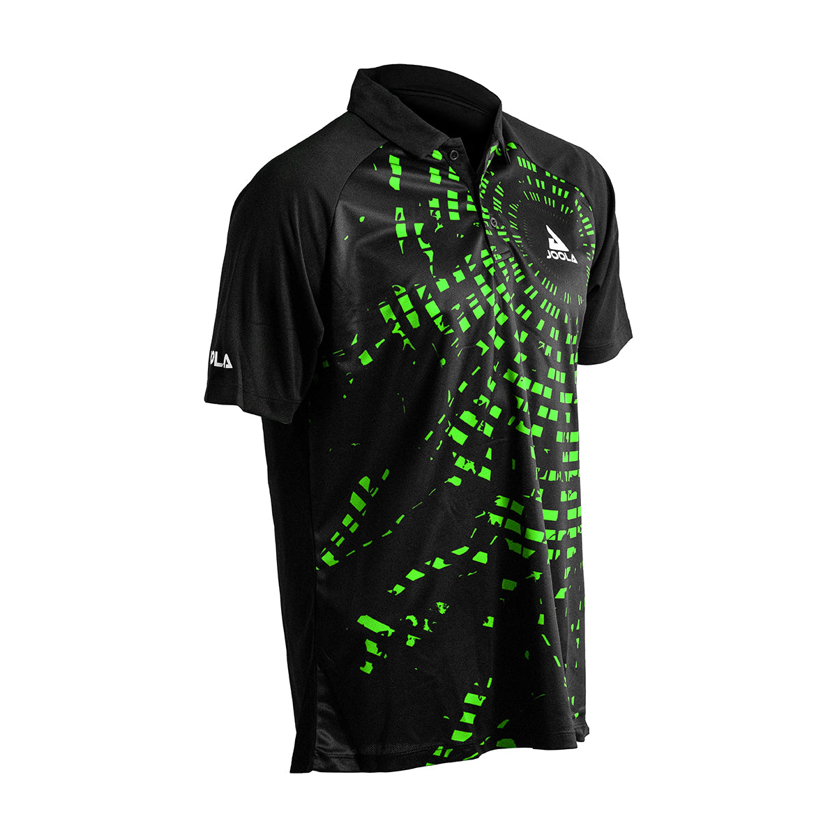 White background image, JOOLA Central Shirt, Black and Green.