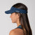 Image showing the side profile of a female model who is wearing a JOOLA Essential Visor, Navy.