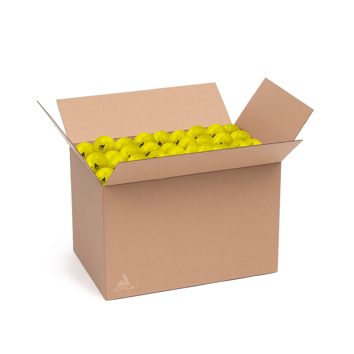 White background image: A box full of 100 JOOLA Primo Pickleball balls.