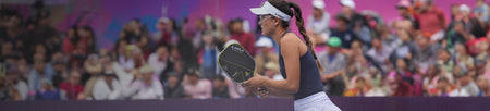 Header image of Anna Bright holding at a tournament holding her JOOLA Gen 3 Scorpeus Pickleball Paddle.