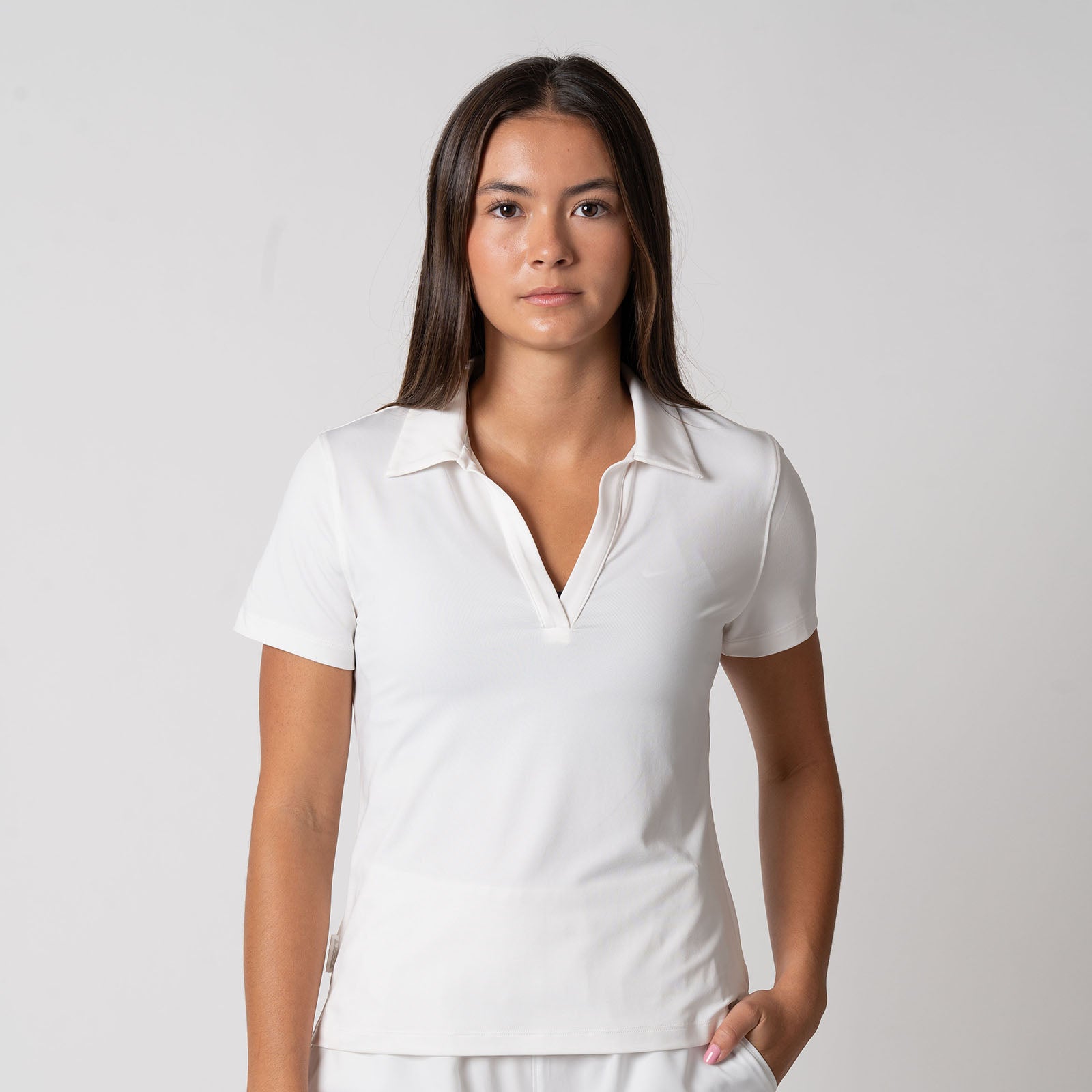 Image of a female model wearing a JOOLA Women's Club Polo, White.