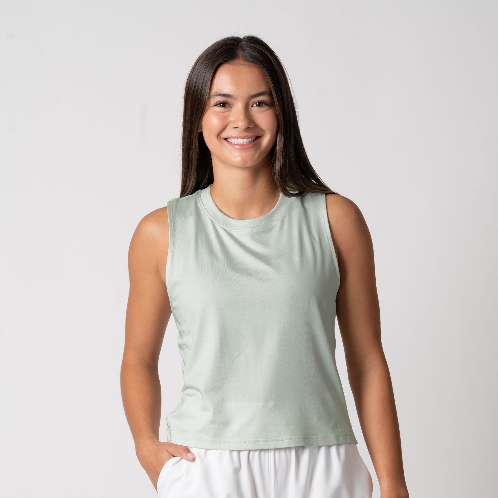 Image of a female model wearing a JOOLA Women's Court Tank Top, Hushed Mint.