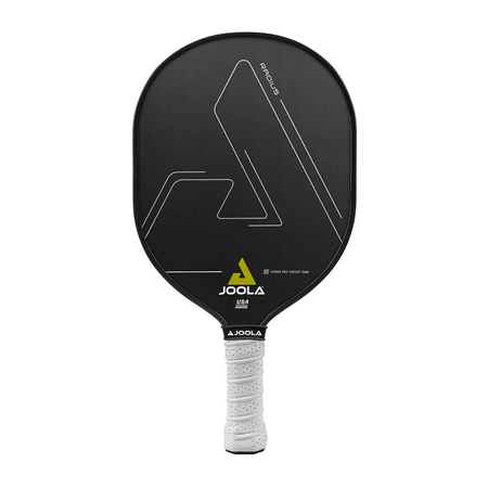 White Background Image: JOOLA Radius CGS 14 pickleball paddle, white gripped handle, black surface.