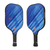 White Background Image: Front (Left) and Back (Right) sides of the JOOLA Journey Blue Pickleball Paddle. Design has ombre striped design with hues of blue, features the JOOLA Trinity logo and Ben Johns signature #Blue