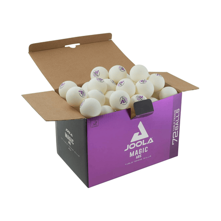 Product Image of an open box of 72 JOOLA Magic ABS Table Tennis Balls.